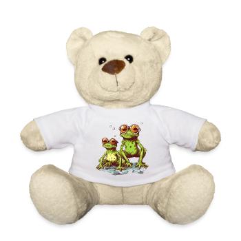 Cool green frogs with orange sunglasses - Teddy Bear - white - Front