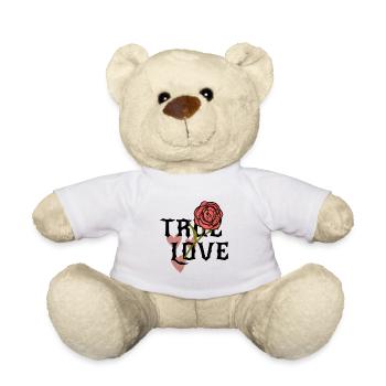 Wahre Liebe, blühendes Gefühl, Herz und Rose - Teddy - Weiß - Vorne