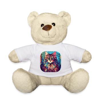 Aquarelle colorée de race de chat de forêt norvégienne - Nounours - blanc - Devant