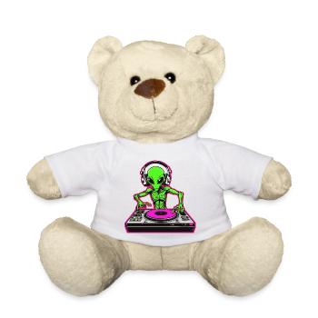 Incredibly cool: Neon Alien DJ for your party - Teddy Bear - white - Front