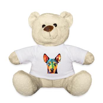 Dobermann Terrier Hund Buntes Aquarell Tier - Teddy - Weiß - Vorne