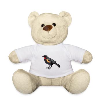 Red Winged Blackbird Cartoon Kawaii Illustration - Teddy Bear - white - Front