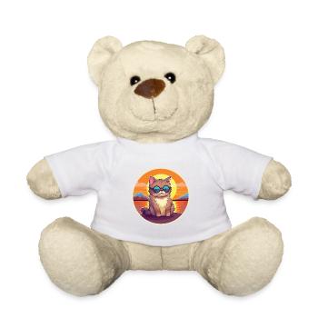 Chat Drôle de dessin animé Kawaii Beach Illustration - Nounours - blanc - Devant