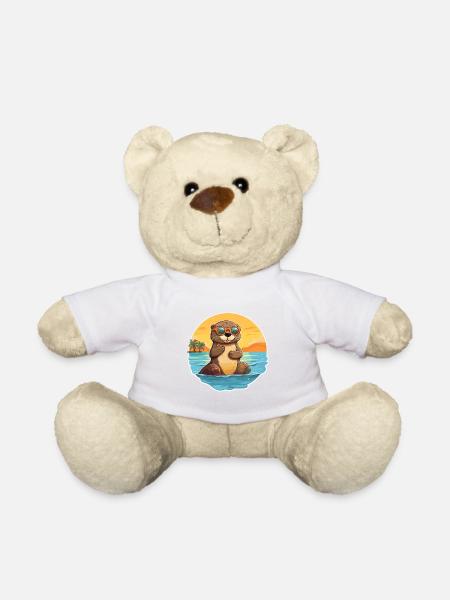 Loutre Drôle de dessin animé Kawaii Beach Illustration - Nounours - blanc