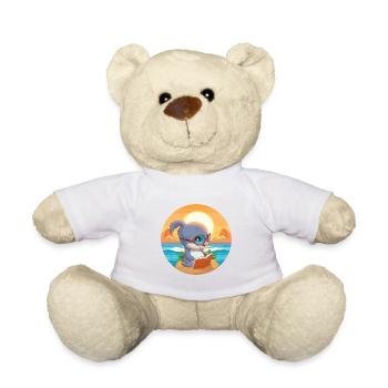 Dolphin Cute Funny Cartoon Kawaii Book Beach - Teddy Bear - white - Front