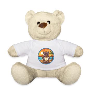Eule Niedliche Lustige Karikatur Kawaii Buch Strand - Teddy - Weiß - Vorne