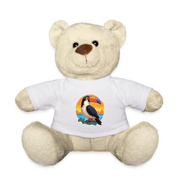 Toucan drôle de dessin animé kawaii plage illustration - Nounours - blanc - Devant