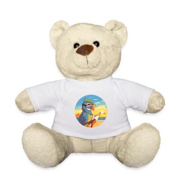 Papagei Niedliche Lustige Karikatur Kawaii Buch Strand - Teddy - Weiß - Vorne