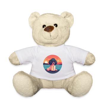 Pudel Niedlich Lustige Karikatur Kawaii Buch Strand - Teddy - Weiß - Vorne