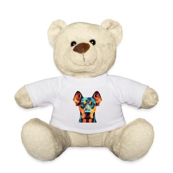 Dobermann Pinscher Hunderasse buntes Aquarell - Teddy - Weiß - Vorne