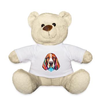 Basset Hound Dog Breed Watercolor Illustration - Teddy Bear - white - Front