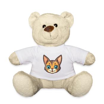 Somali Shorthair Cat Cartoon Watercolor Clipart - Teddy Bear - white - Front