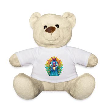 Peacock Colorful Watercolor Animal Illustration - Teddy Bear - white - Front