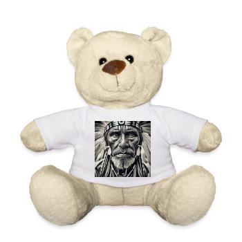 old man with feather headdress - Teddy Bear - white - Front
