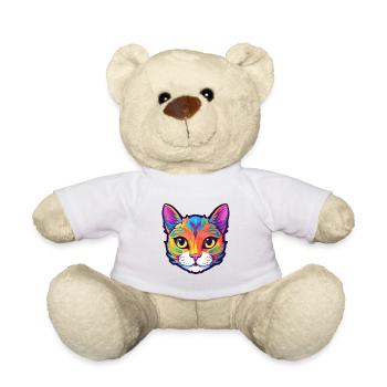 European Shorthair Cat Watercolor Cartoon Kawaii - Teddy Bear - white - Front