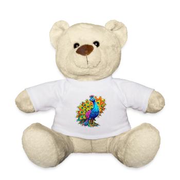 Peacock Colorful Watercolor Cartoon Kawaii Animal - Teddy Bear - white - Front
