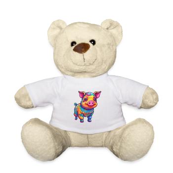 Pig Colorful Watercolor Cartoon Kawaii Animal - Teddy Bear - white - Front