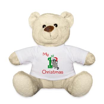 My first Christmas Waschbär mit Weihnachtsmütze - Teddy - Weiß - Vorne