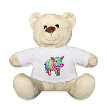 Pig Colorful Watercolor Cartoon Kawaii Animal - Teddy Bear - white - Front