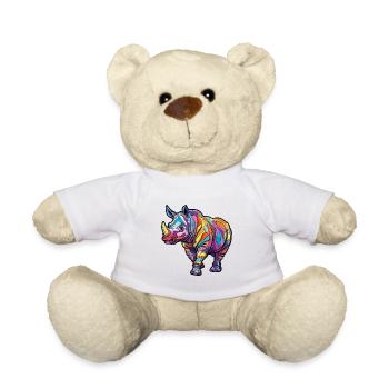 Rhino Colorful Watercolor Cartoon Kawaii Animal - Teddy Bear - white - Front