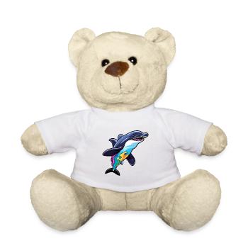 Orca Colorful Watercolor Cartoon Kawaii Animal - Teddy Bear - white - Front