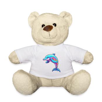 Dolphin Colorful Watercolor Cartoon Kawaii Animal - Teddy Bear - white - Front