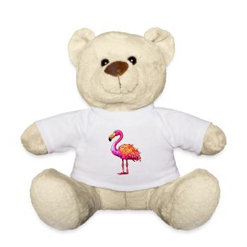 Flamingo Buntes Aquarell Cartoon Kawaii Tier - Teddy - Weiß - Vorne