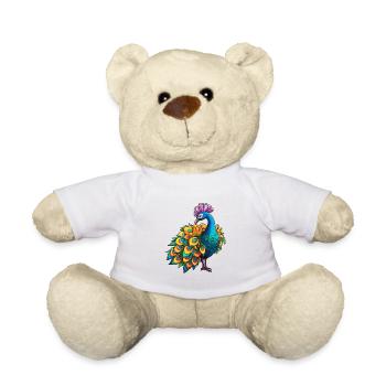 Peacock Colorful Watercolor Cartoon Kawaii Animal - Teddy Bear - white - Front