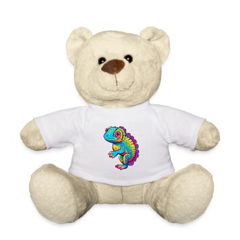Chameleon Colorful Watercolor Cartoon Kawaii Anima - Teddy Bear - white - Front
