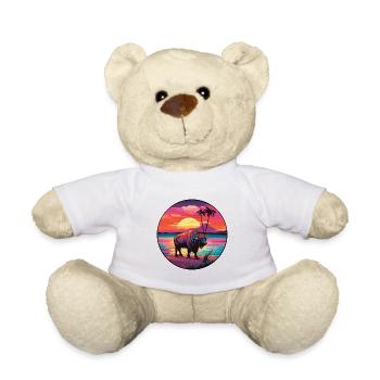 Bison Colorful Watercolor Cartoon Kawaii Animal - Teddy Bear - white - Front