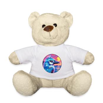 Blue Jay Colorful Watercolor Cartoon Kawaii Animal - Teddy Bear - white - Front