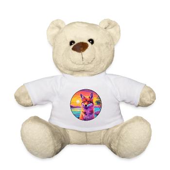 Coyote Colorful Watercolor Cartoon Kawaii Animal - Teddy Bear - white - Front
