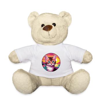 Chaton coloré aquarelle dessin animé kawaii animal - Nounours - blanc - Devant