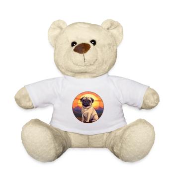 Carlin Chien Aquarelle Colorée Dessin Animé Kawaii Animal - Nounours - blanc - Devant