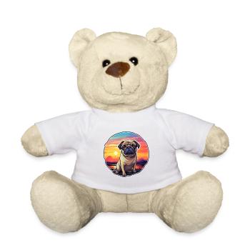 Carlin Chien Aquarelle Colorée Dessin Animé Kawaii Animal - Nounours - blanc - Devant