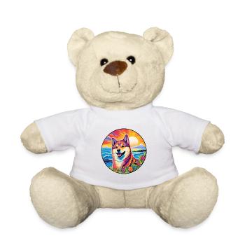 Akita Dog Breed Colorful Cartoon Watercolor - Teddy Bear - white - Front