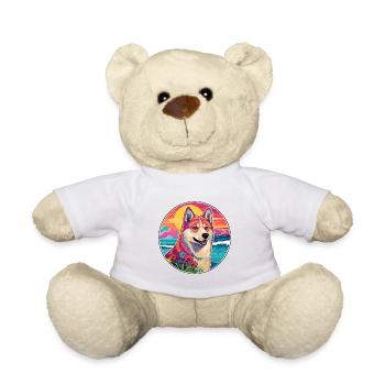 Akita Inu Dog Breed Colorful Cartoon Watercolor - Teddy Bear - white - Front