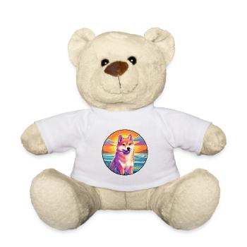 Korean Jindo Dog Breed Colorful Cartoon Watercolor - Teddy Bear - white - Front