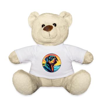 Rottweiler Hunderasse Bunte Karikatur Aquarell - Teddy - Weiß - Vorne