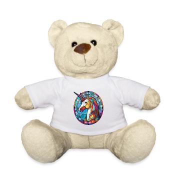 Bunte Aquarell-Tierillustration des Einhorns - Teddy - Weiß - Vorne