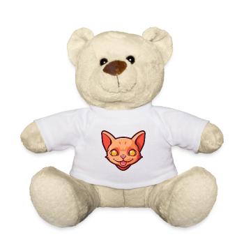 Red Devon Rex Cat Cartoon Watercolor Illustration - Teddy Bear - white - Front