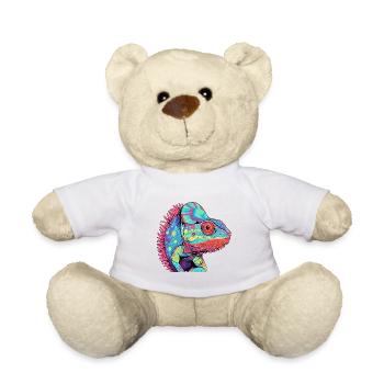 Chameleon Colorful Watercolor Cartoon Kawaii Anima - Teddy Bear - white - Front