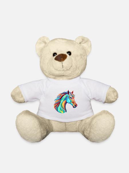 Cheval Aquarelle Colorée Dessin Animé Kawaii Animal - Nounours - blanc