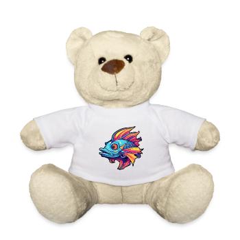 Poisson-chat coloré aquarelle dessin animé kawaii animal - Nounours - blanc - Devant