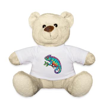 Chameleon Colorful Watercolor Cartoon Kawaii Anima - Teddy Bear - white - Front