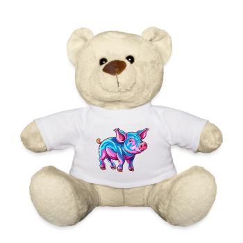 Cochon Aquarelle Colorée Dessin Animé Kawaii Animal - Nounours - blanc - Devant