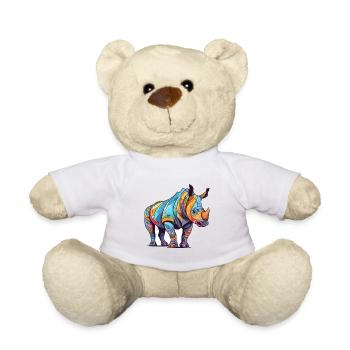 Rhino Colorful Watercolor Cartoon Kawaii Animal - Teddy Bear - white - Front