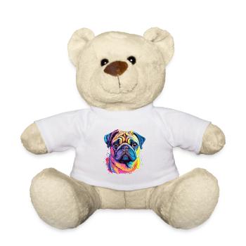 Carlin Chien Aquarelle Colorée Dessin Animé Kawaii Animal - Nounours - blanc - Devant