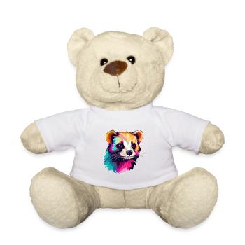 Ferret Colorful Watercolor Cartoon Kawaii Animal - Teddy Bear - white - Front