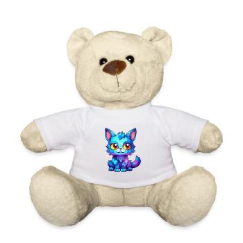 Katze buntes Aquarell Cartoon Kawaii Tier - Teddy - Weiß - Vorne